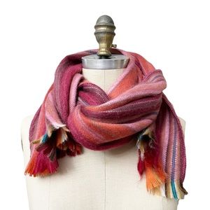Woven Multi-Stripe Pink & Coral Fringe Scarf